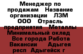 Менеджер по продажам › Название организации ­ ЛЗМ, ООО › Отрасль предприятия ­ Металлы › Минимальный оклад ­ 1 - Все города Работа » Вакансии   . Адыгея респ.,Адыгейск г.